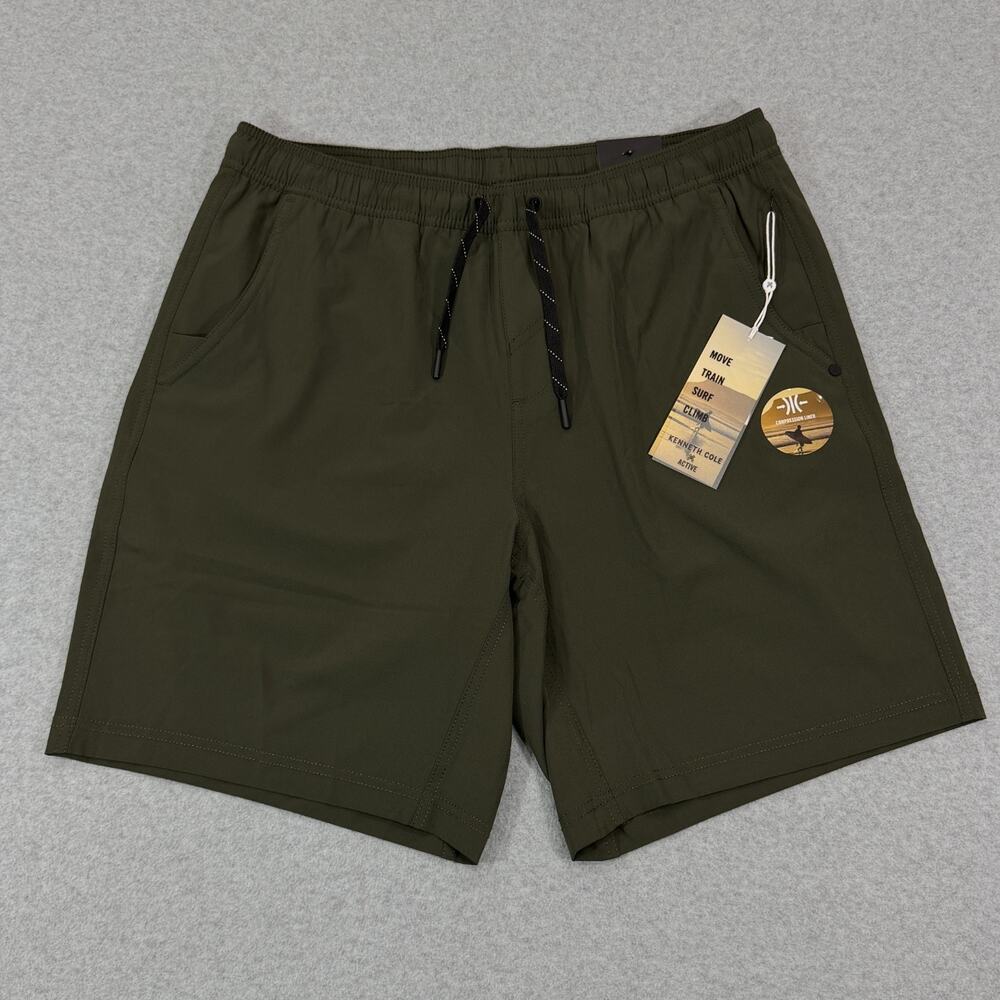 Kenneth Cole Active Mens Tech Running Shorts Green Large L Compression Liner NWT